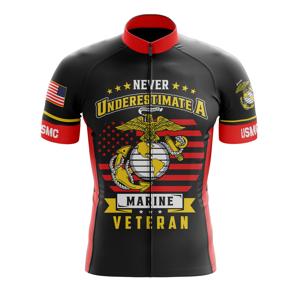 USMC Marine Corps Cycling Jersey - Never Underestimate A Marine Veteran Jersey & Bib Shorts
