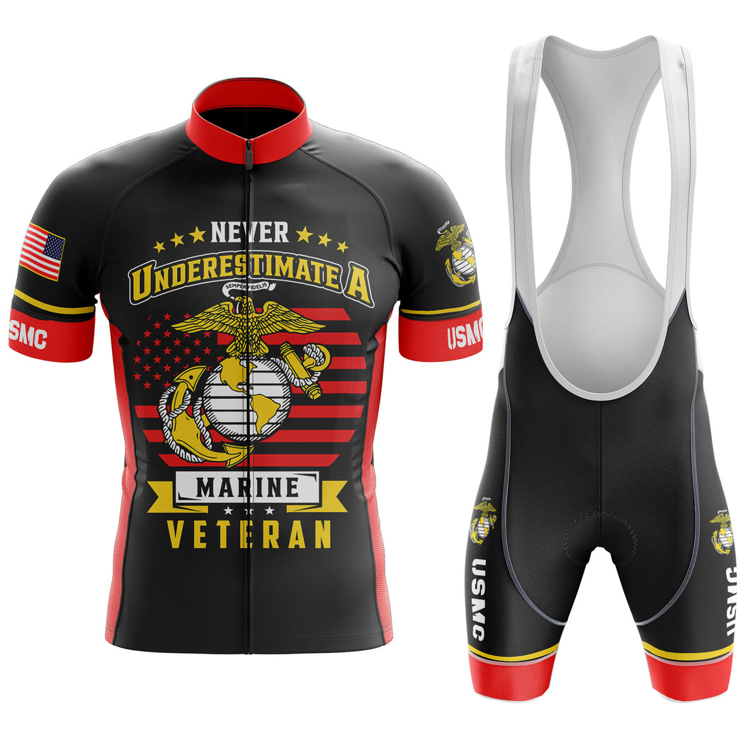 USMC Marine Corps Cycling Jersey - Never Underestimate A Marine Veteran Jersey & Bib Shorts