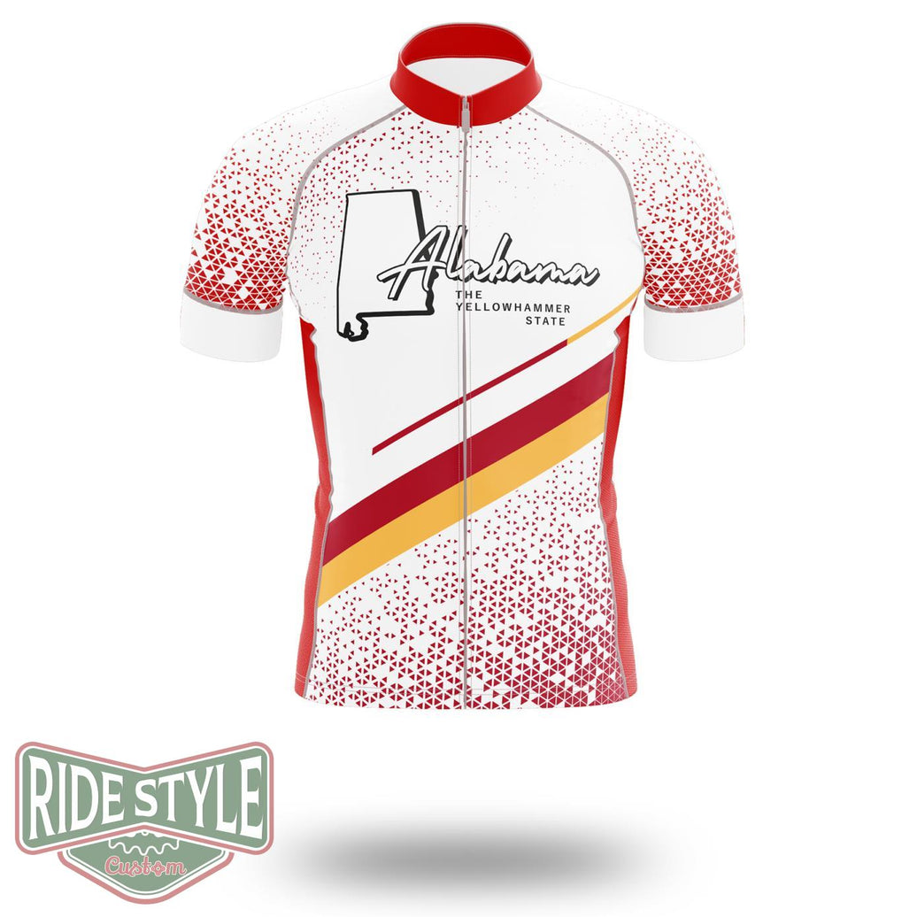 Alabama Cycling Jersey, Alabama Map Cycling Jersey - Short Sleeve Cycling Jersey-White