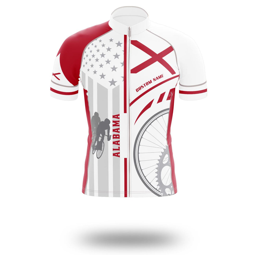 Alabama Cycling Jersey, Alabama State Flag Cycling Set - Short Sleeve Cycling Jersey-White