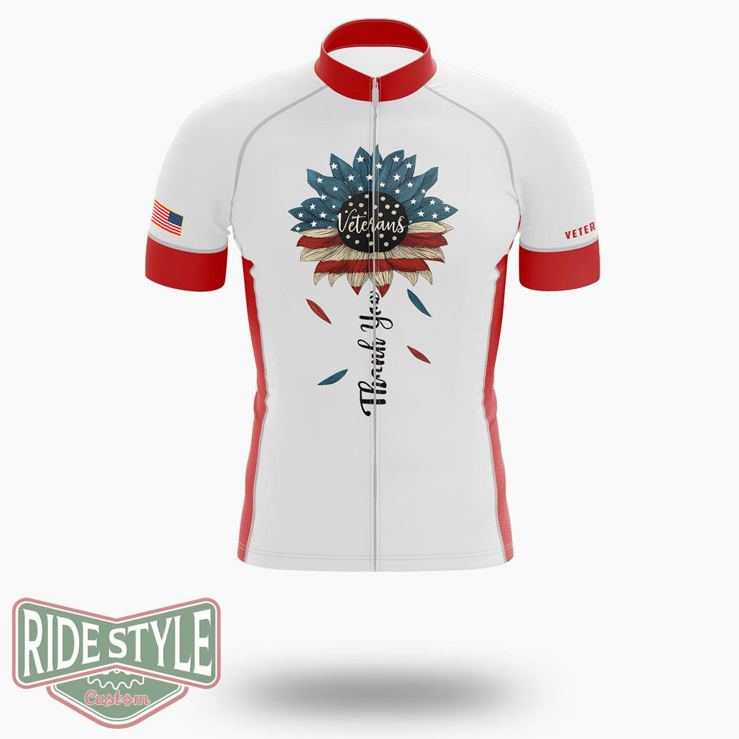 American Flag Sunflower Shirt, Veterans Sunflower Shirt, Thank You Veterans Shirt - Short Sleeve Cycling Jersey-White