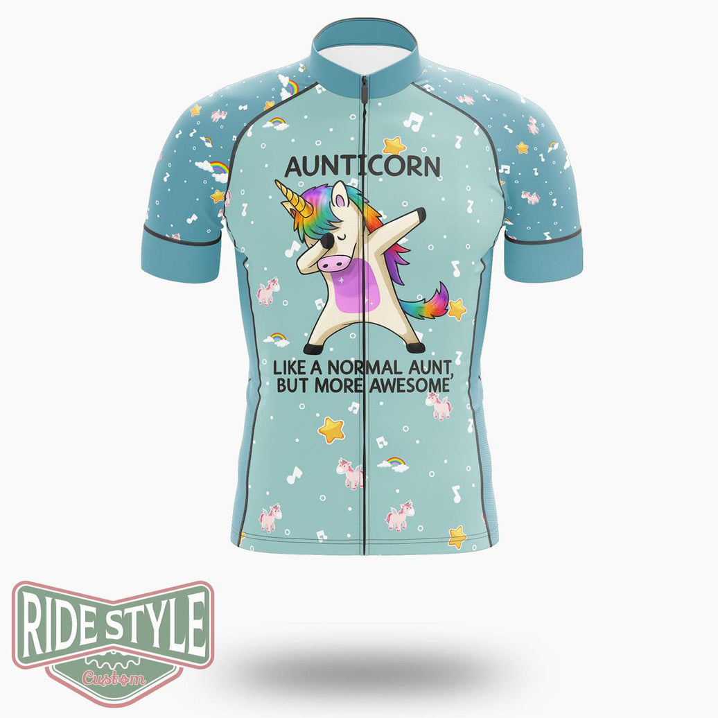 Aunticorn The Best Auntie Unicorn Cycling Jersey Kit, Bicycle Clothing - Short Sleeve Cycling Jersey-White