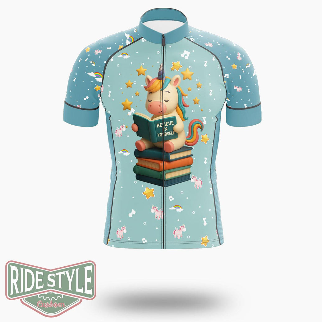 Believe In Yourself Unicorn Cycling Jersey Kit, Bicycle Clothing - Short Sleeve Cycling Jersey-White