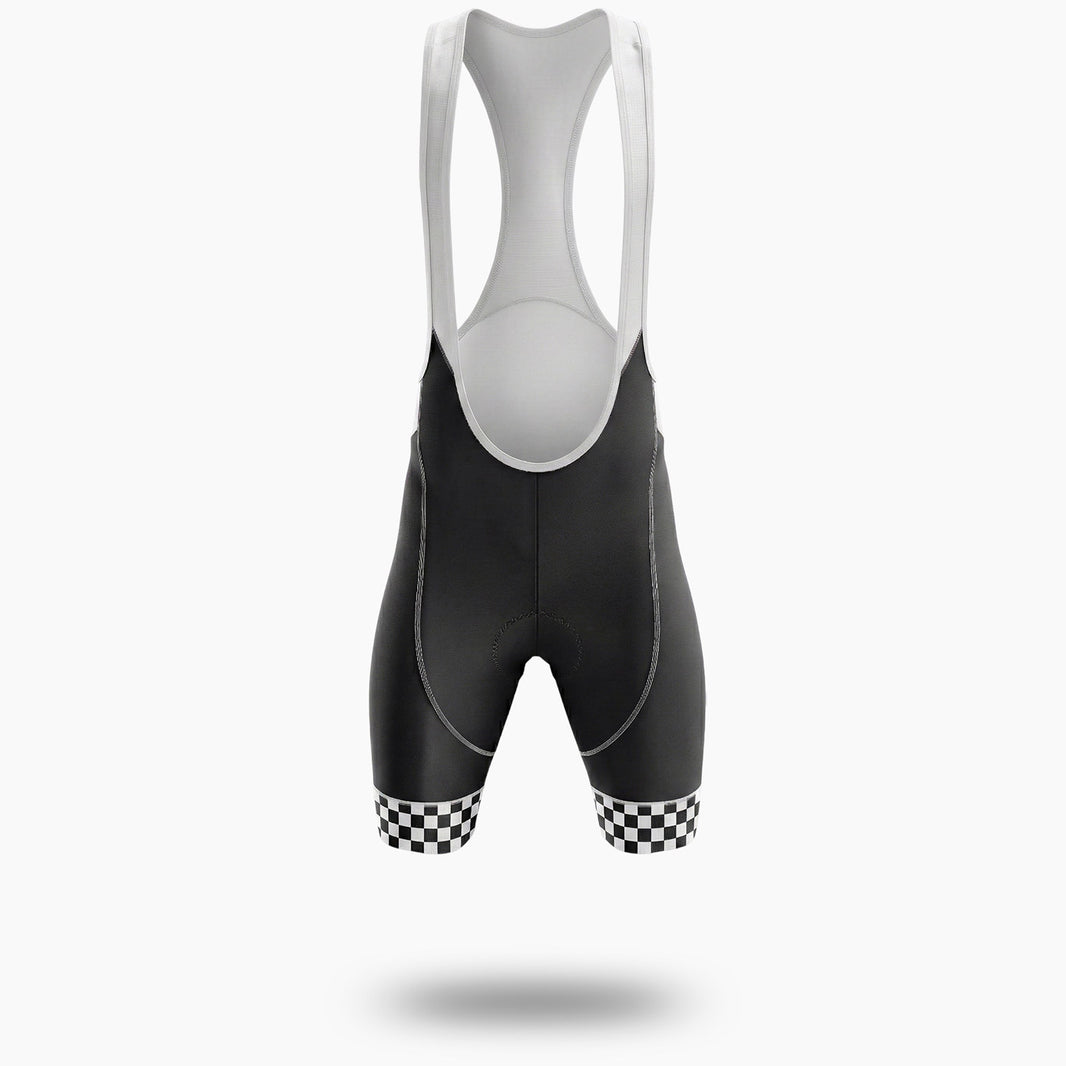 Black Men's Cycling Jersey, Custom Team Name, Personalized Name, Logo Team, Checkered Bike Jersey - Bib Shorts-White