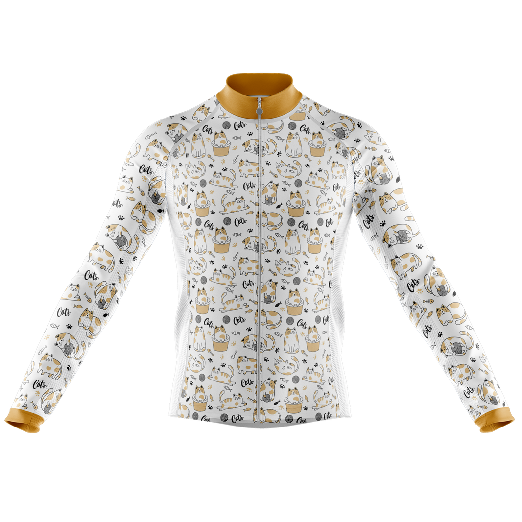 Cat Cycling Jersey Long Sleeve, White Long Sleeve Cycling Jersey - Cycling Long Sleeve Jersey-White