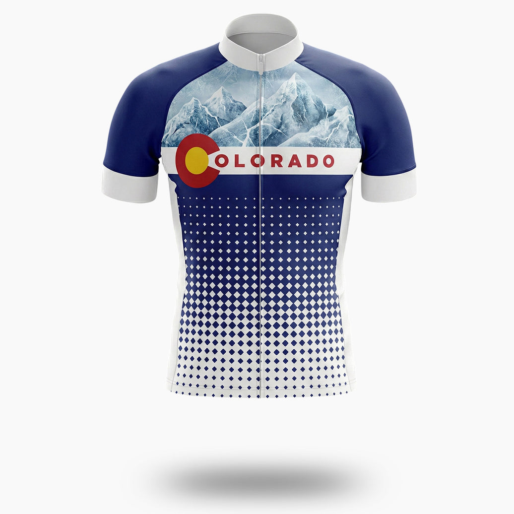 Colorado Halftone Pattern Cycling Jersey For Men, Gift For Cyclist In Colorado - Short Sleeve Cycling Jersey-White