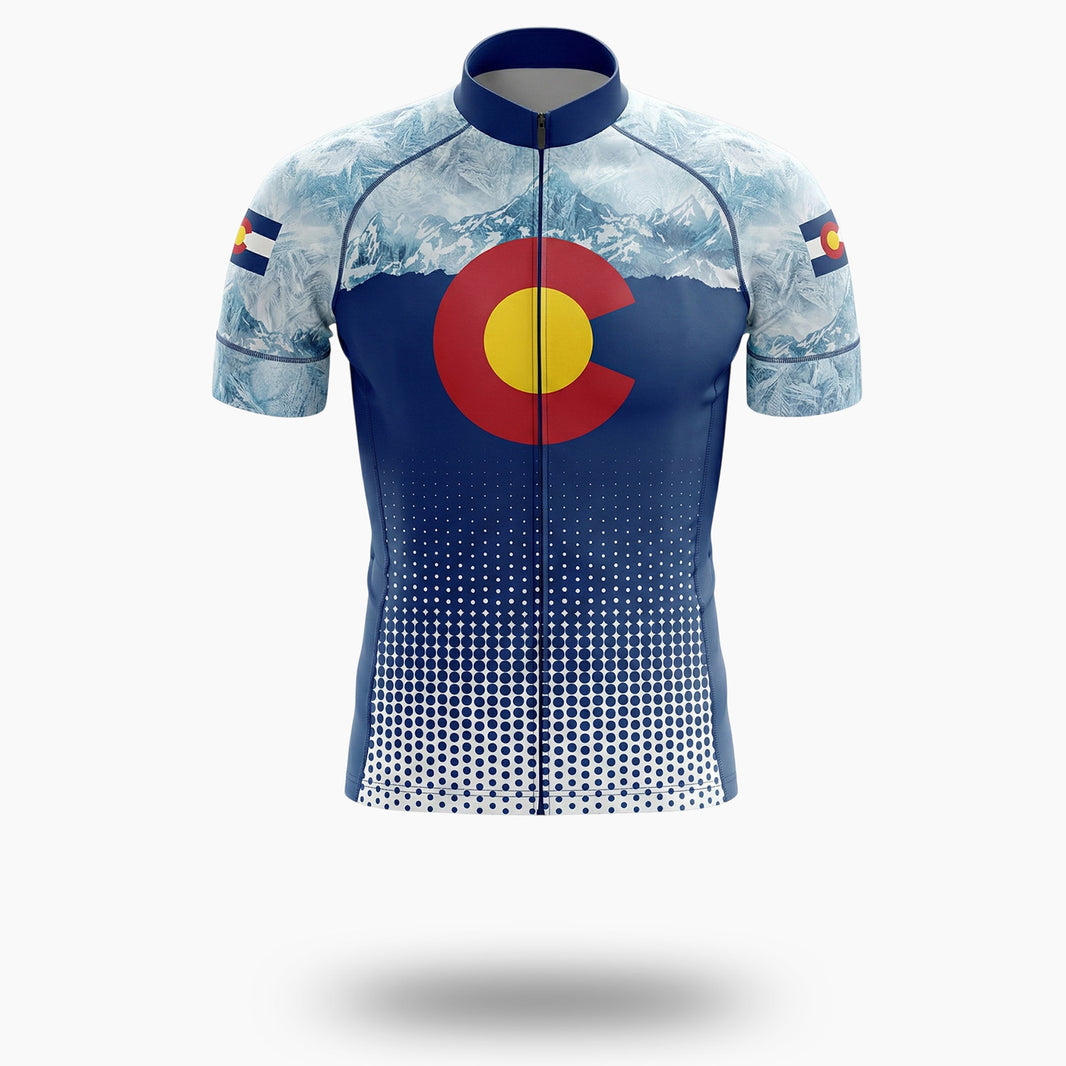 Colorado Icy Mountain Cycling Jersey, Men's Colorado Bike Jersey Full Kit - Short Sleeve Cycling Jersey-White