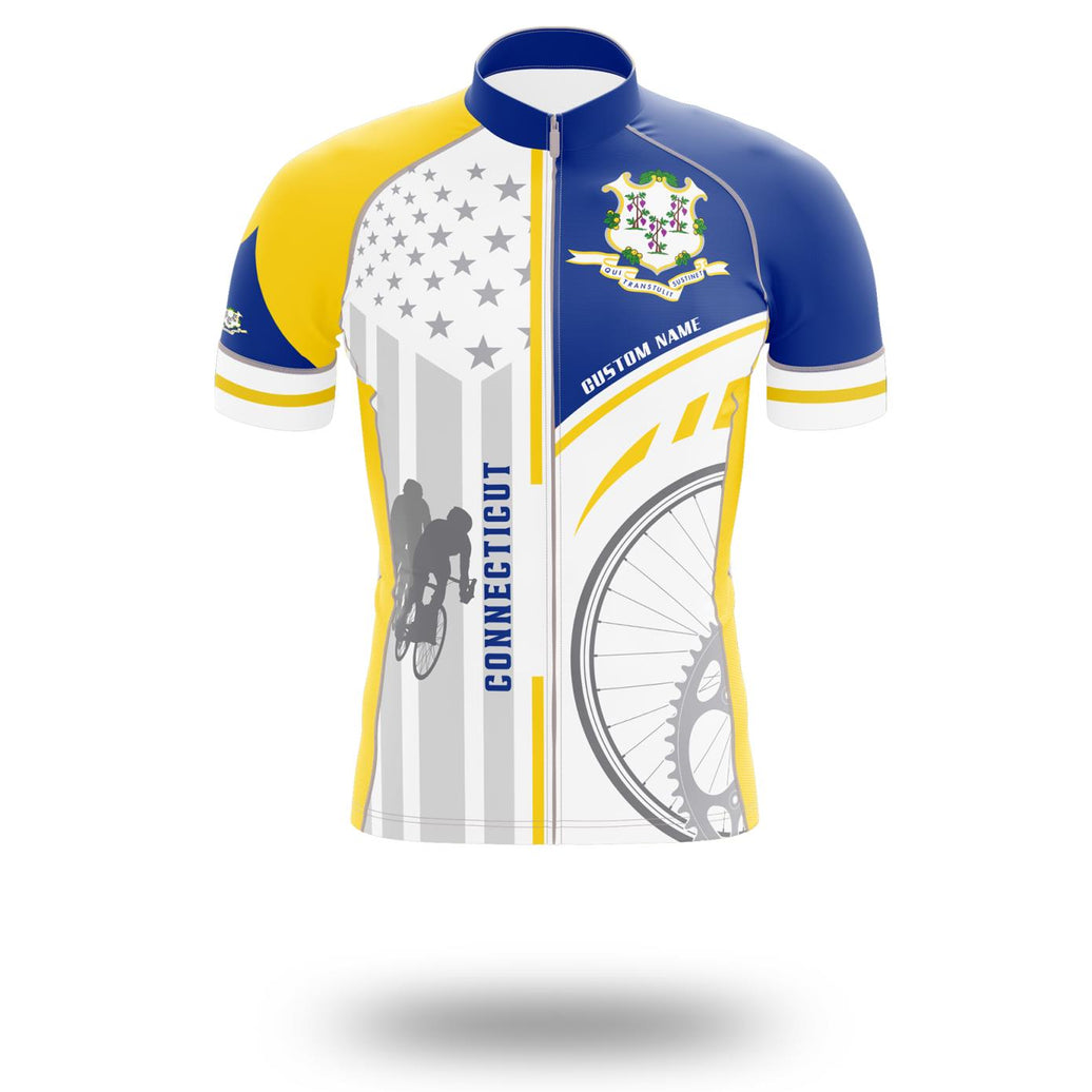 Custom Connecticut State Flag Cycling Kit, Cycling Personalized Name Jersey - Short Sleeve Cycling Jersey-White