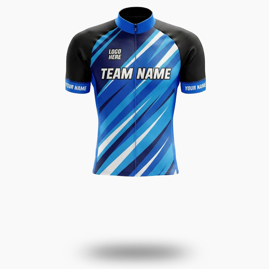 Custom Team Name, Personalized Name, Custom Team Logo Men's Blue Cycling Jersey - Short Sleeve Cycling Jersey-White