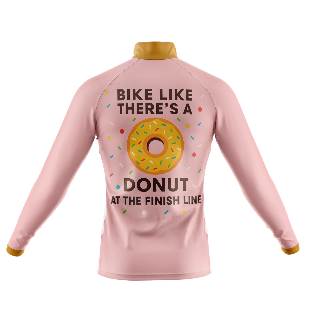Donut Cycling Jersey - Bike Like There's A Donut At The Finish Line Long Sleeve Cycling Jersey - Cycling Long Sleeve Jersey-White