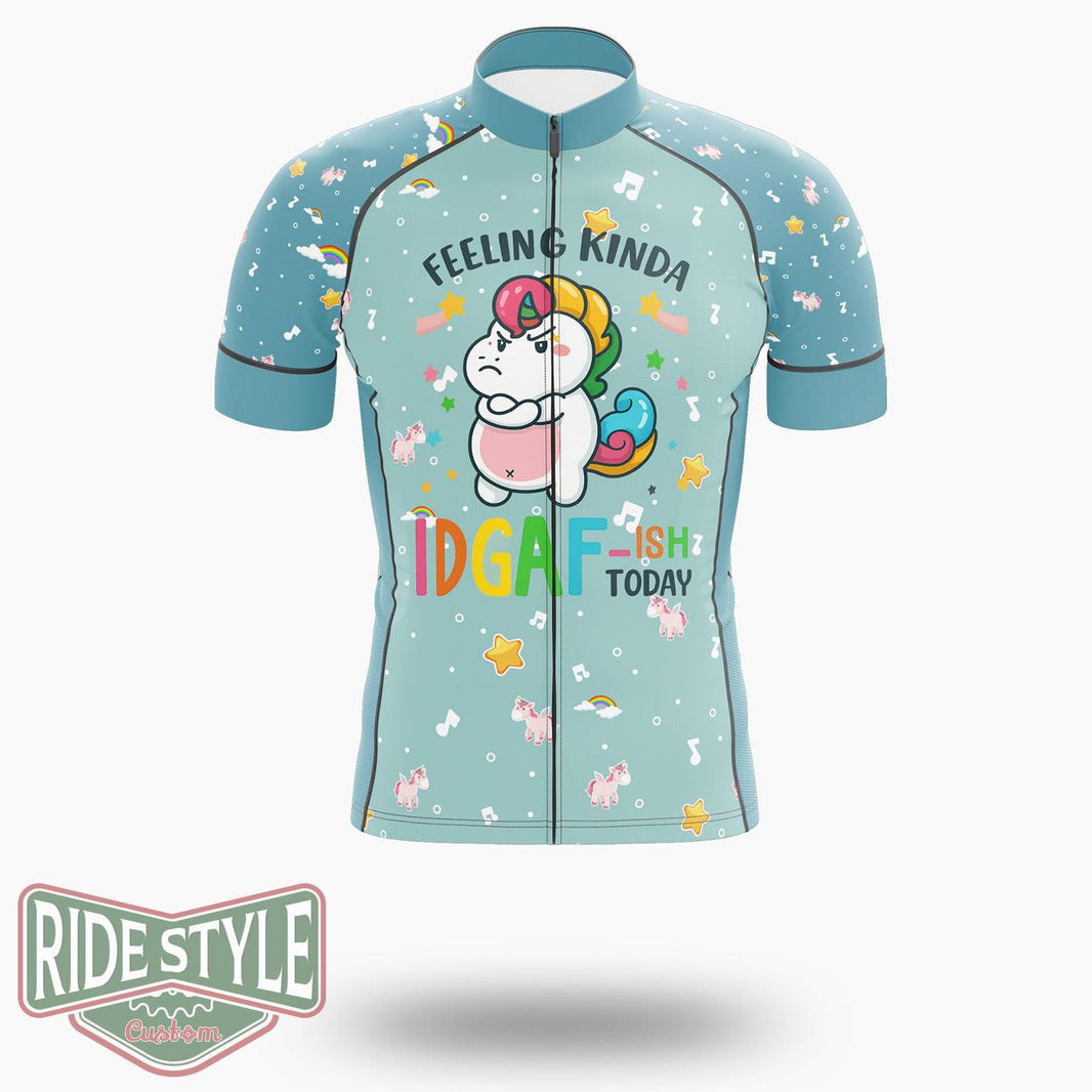 Feeling Idgaf Today Funny Offensive Unicorn Cycling Jersey Kit, Bicycle Clothing - Short Sleeve Cycling Jersey-White