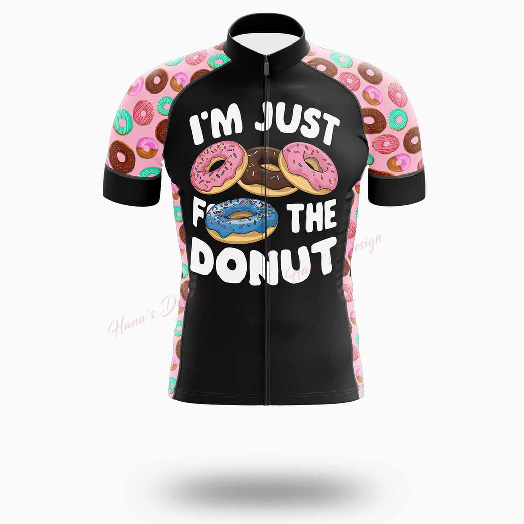 Funny Donut, I'm Just Here For The Donuts Cycling Jersey Short Sleeve - Short Sleeve Cycling Jersey-White