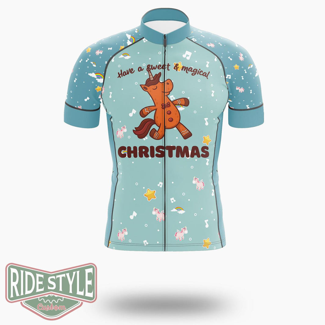 Gingerbread Man Unicorn Christmas Cycling Jersey Kit, Bicycle Clothing - Short Sleeve Cycling Jersey-White