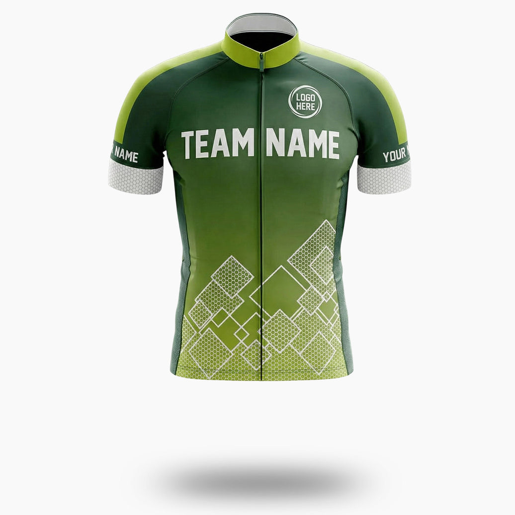 Green Cycling Jersey Custom Team Name, Personalized Name, Team Logo Men's Bike Jersey - Short Sleeve Cycling Jersey-White