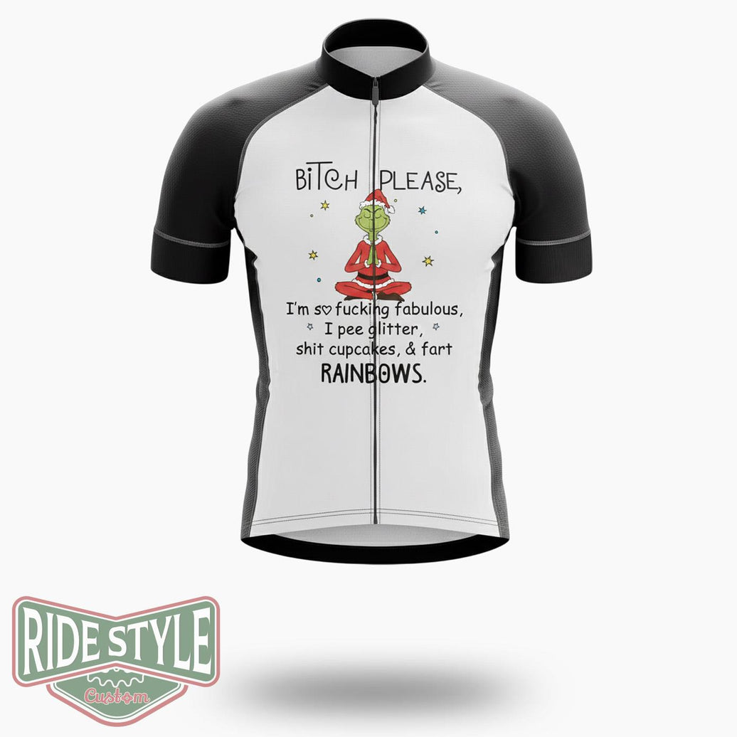 Grinch Bitch Pease Im So Fucking Fabulous Raibown Cycling Jersey Kit - Short Sleeve Cycling Jersey-White