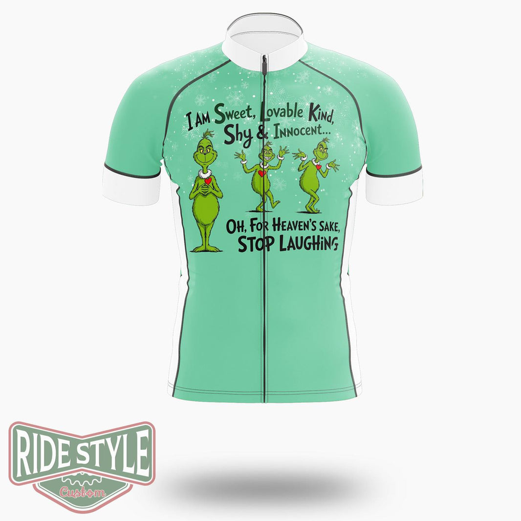Grrinch I Am Sweet , Stop Lauching Christmas Cycling Jersey Kit - Short Sleeve Cycling Jersey-White