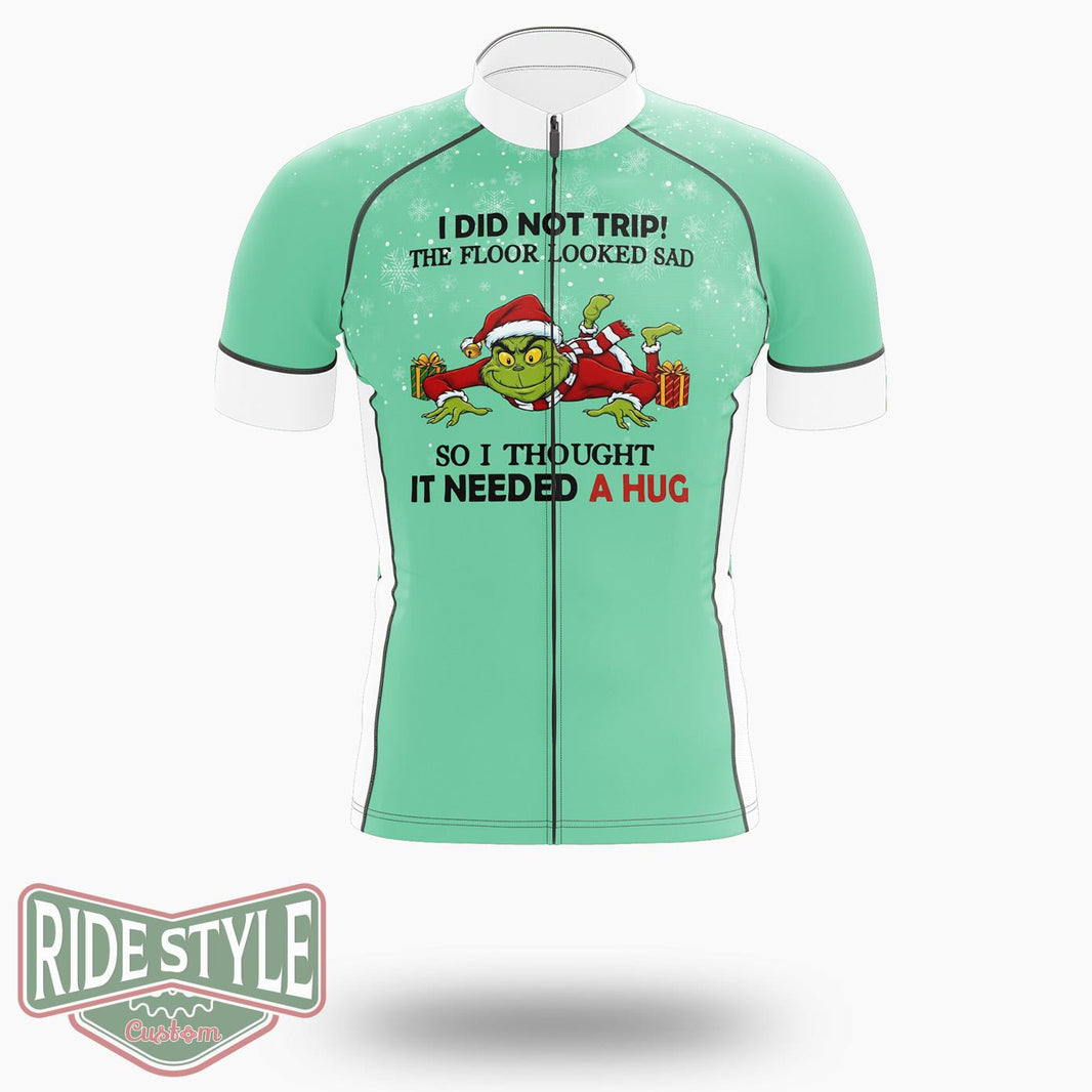 Grrinch I Did Not Trip The Floor Looked Sad Christmas Cycling Jersey Kit - Short Sleeve Cycling Jersey-White