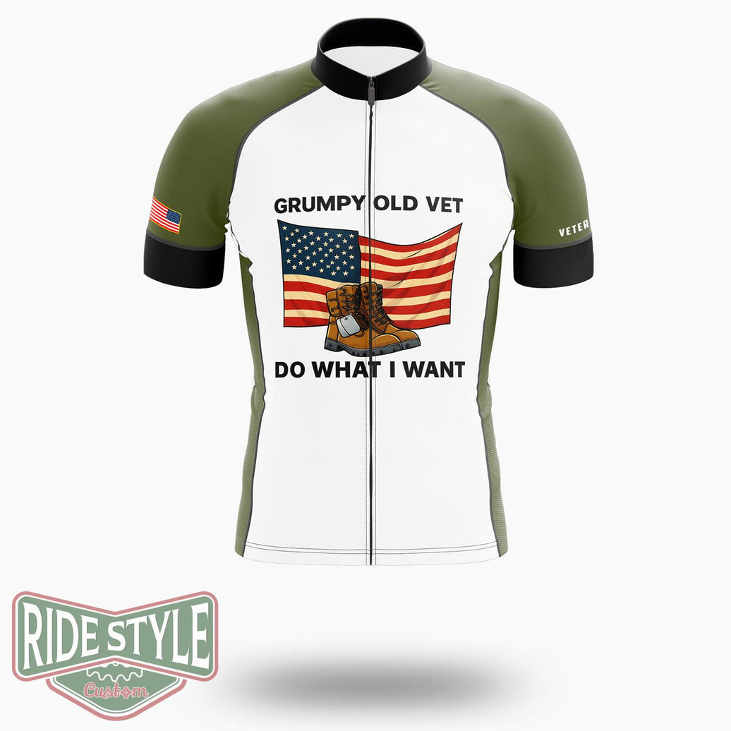 Grumpy Old Vet I Do What I Want Cycling Jersey - Short Sleeve Cycling Jersey-White
