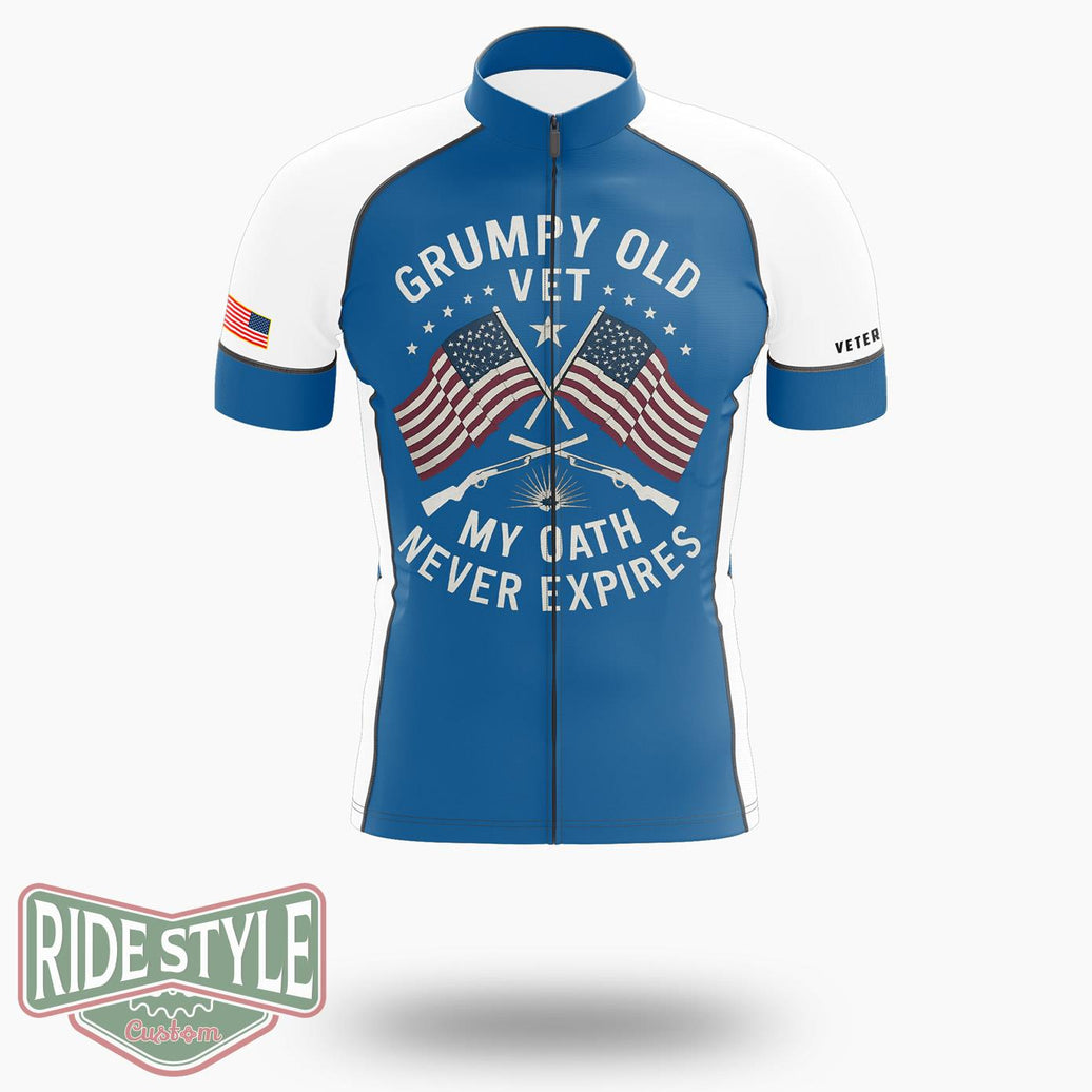 Grumpy Old Vet My Oath Never Expires Funny Grumpy Old Vet Cycling Jersey - Short Sleeve Cycling Jersey-White
