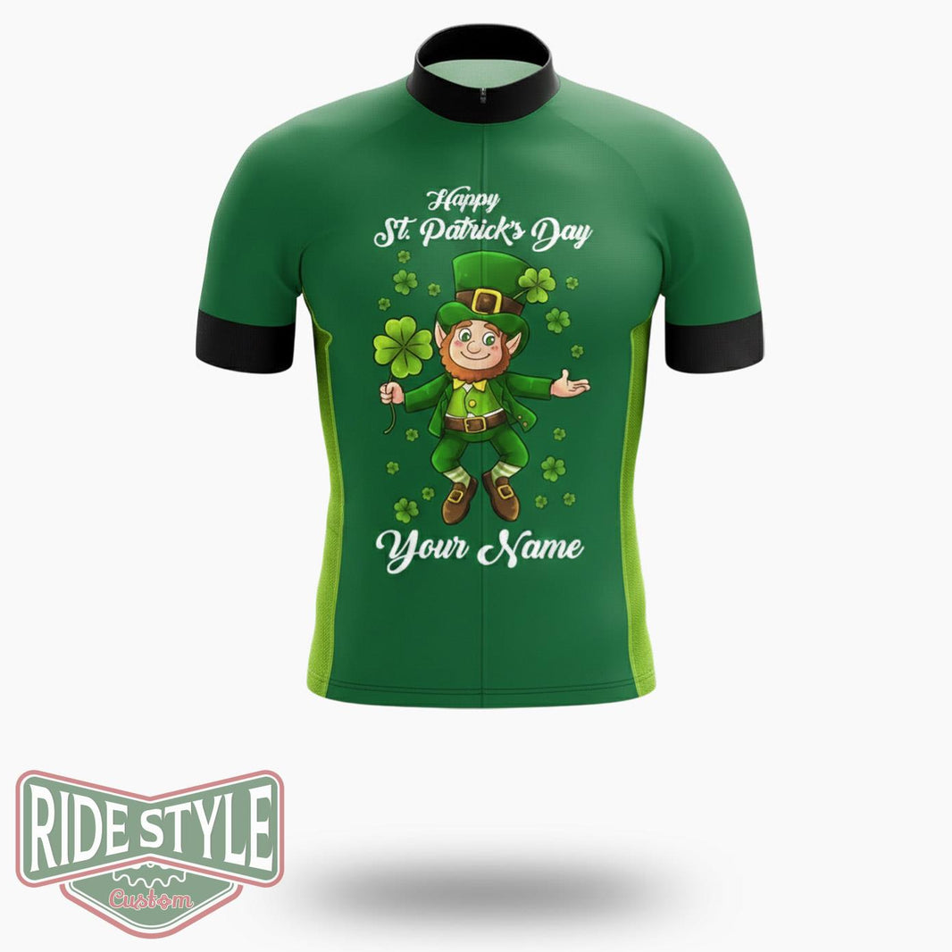Happy St Patrick's Day Custom Name Cycling Jersey Outfit - Short Sleeve Cycling Jersey-White