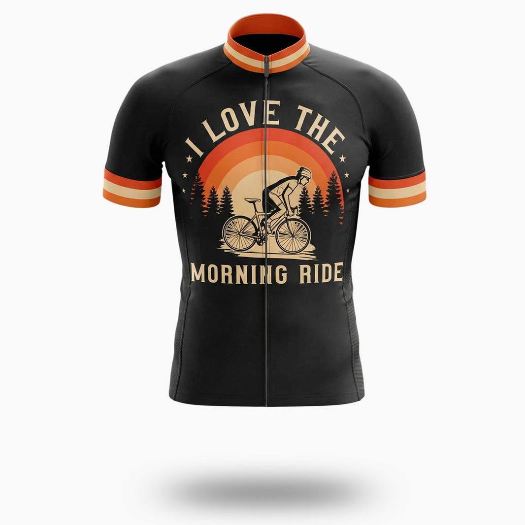 I Love The Morning Ride, Retro Bike Cycling Jersey - Short Sleeve Cycling Jersey-White