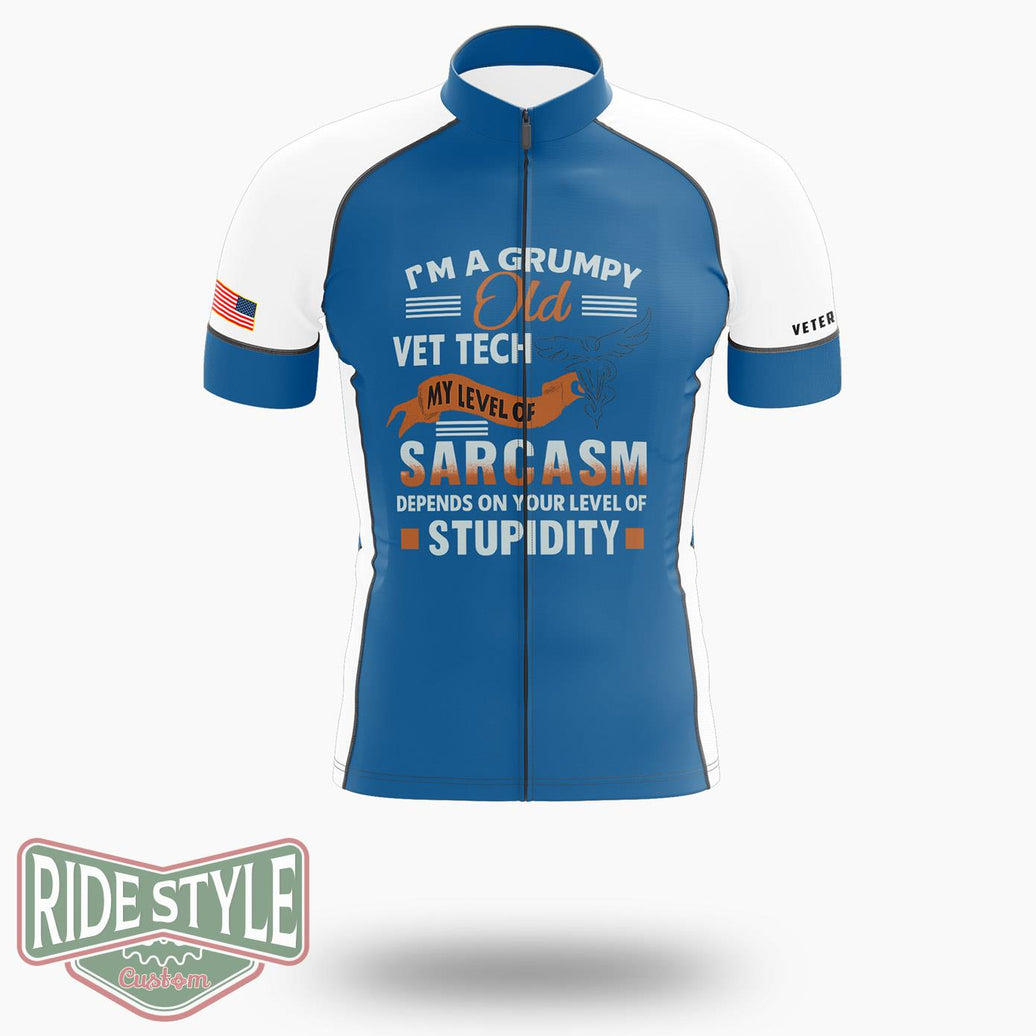 I'm A Grumpy Old Vet Tech Cycling Jersey - Short Sleeve Cycling Jersey-White