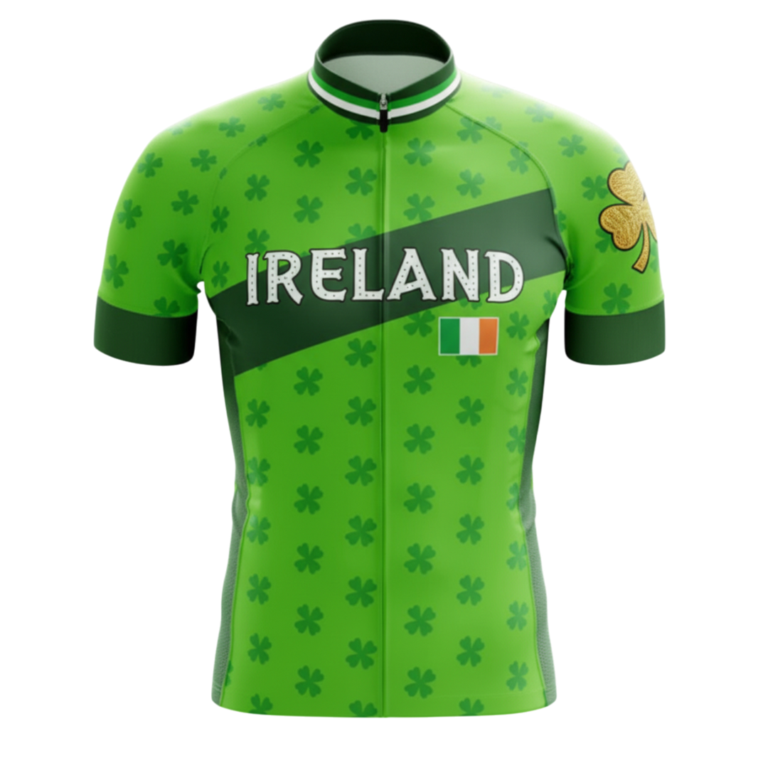 Ireland Irish Leaf Cycling Jersey For Men, Irish Green Jersey - Short Sleeve Cycling Jersey-Green