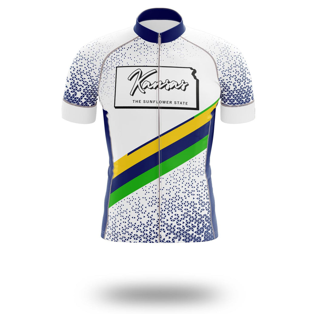 Kansas Cycling Jersey, The Sunflower State Kansas Map Cycling Jersey Set - Short Sleeve Cycling Jersey-White