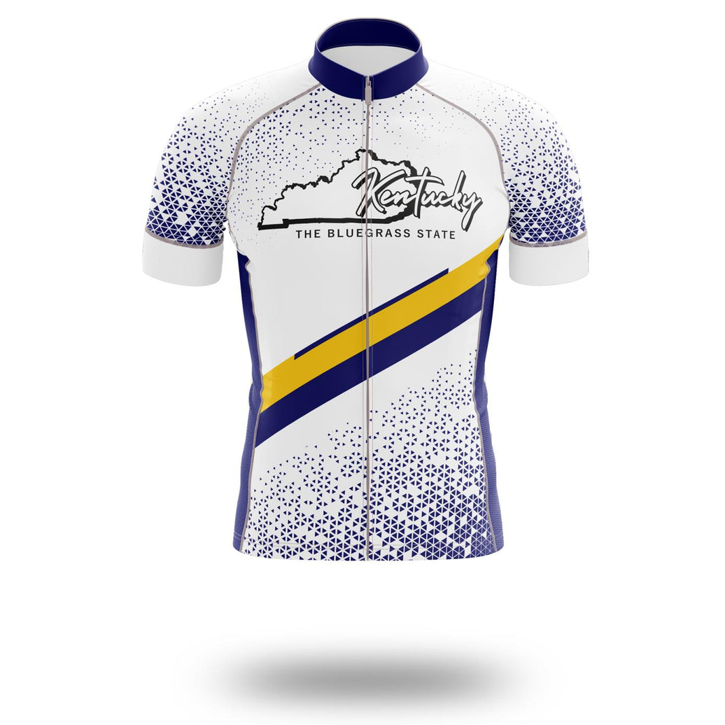 Kentucky Cycling Jersey and Bib Short Set, Kentucky Map The Bluegrass State Cycling Jersey - Short Sleeve Cycling Jersey-White
