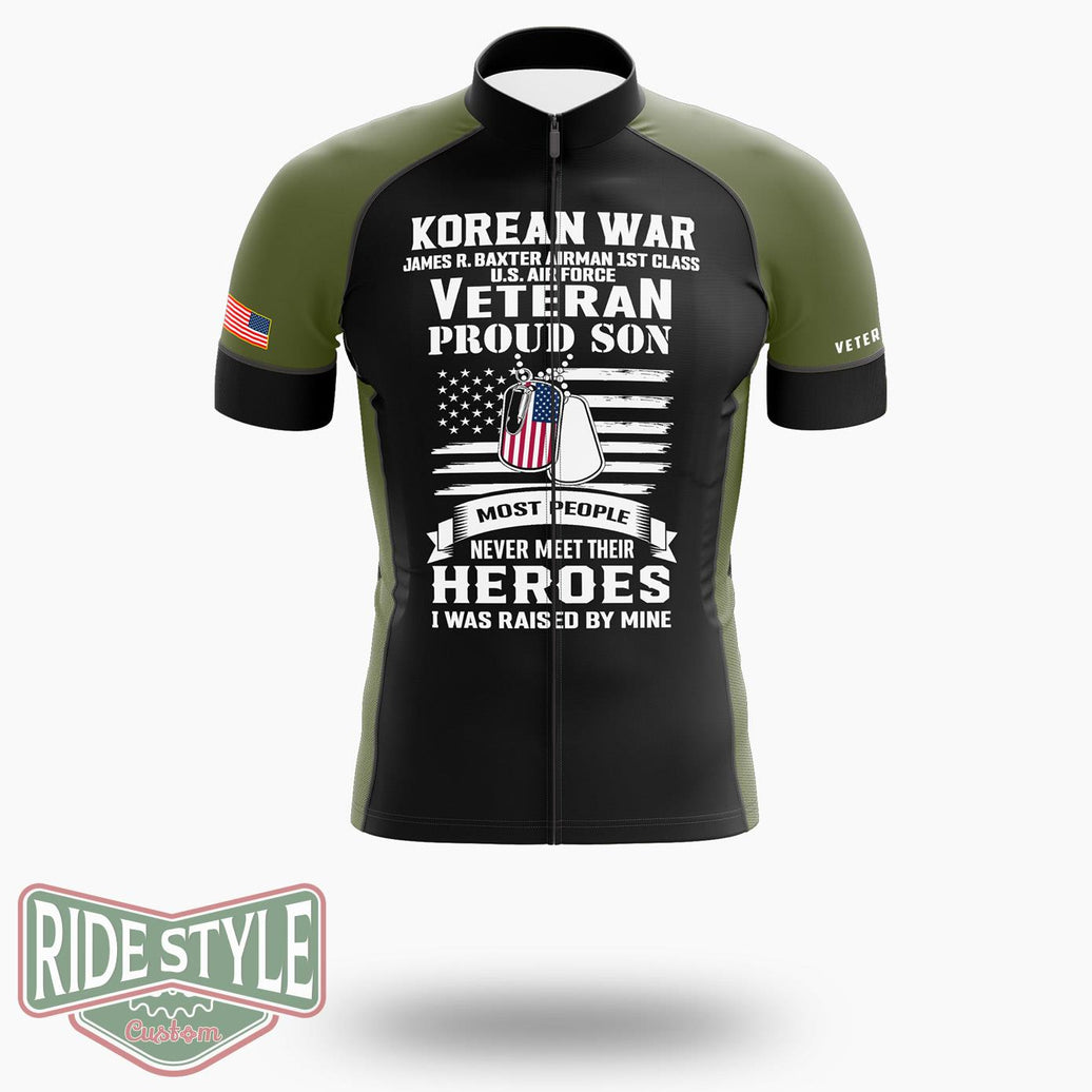 Korean War, Proud Son Korean War Veteran, Veteran Son Pride Cycling Jersey - Short Sleeve Cycling Jersey-White