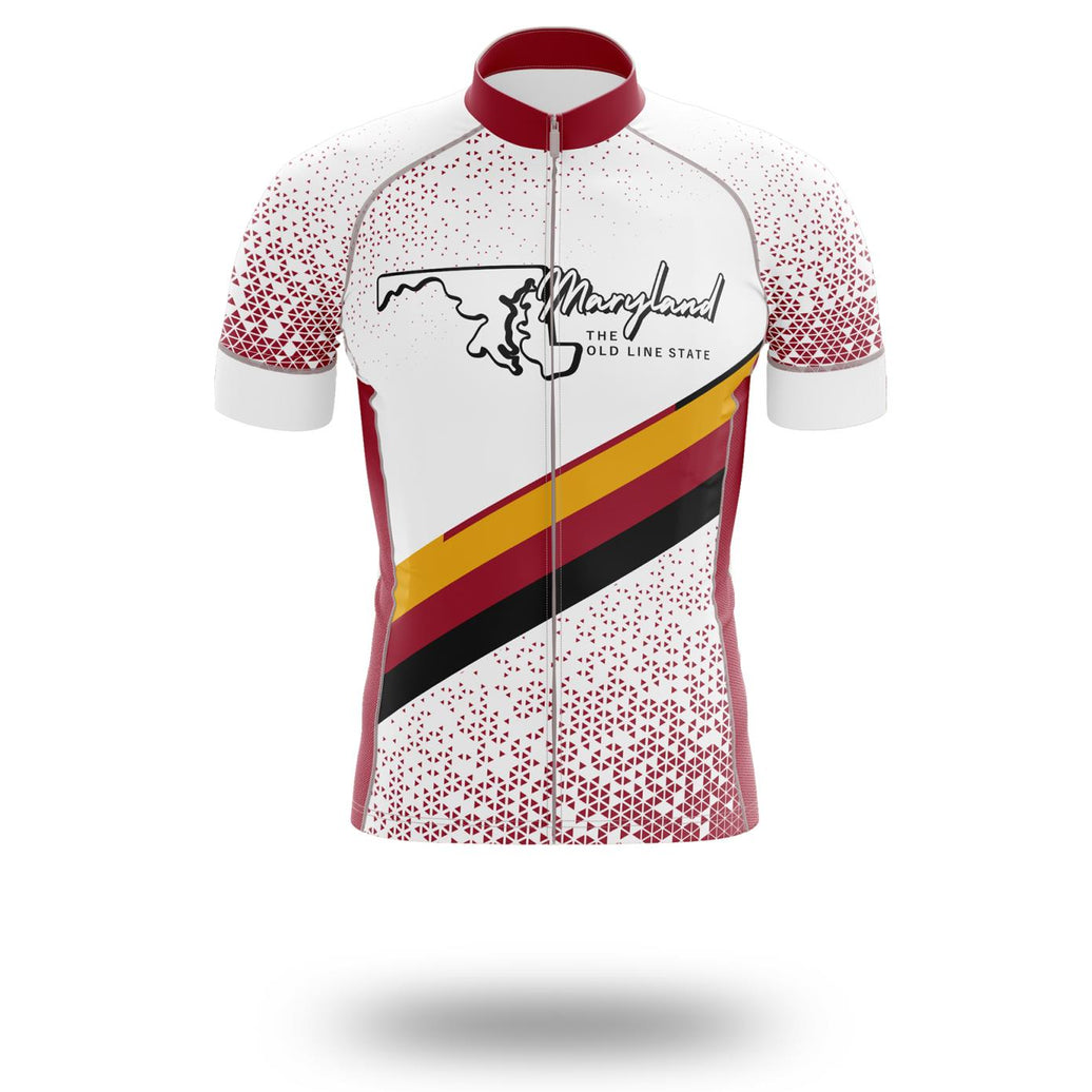 Maryland Cycling Jersey Unique and Bib Short, Maryland Map Cycling Jersey - Short Sleeve Cycling Jersey-White