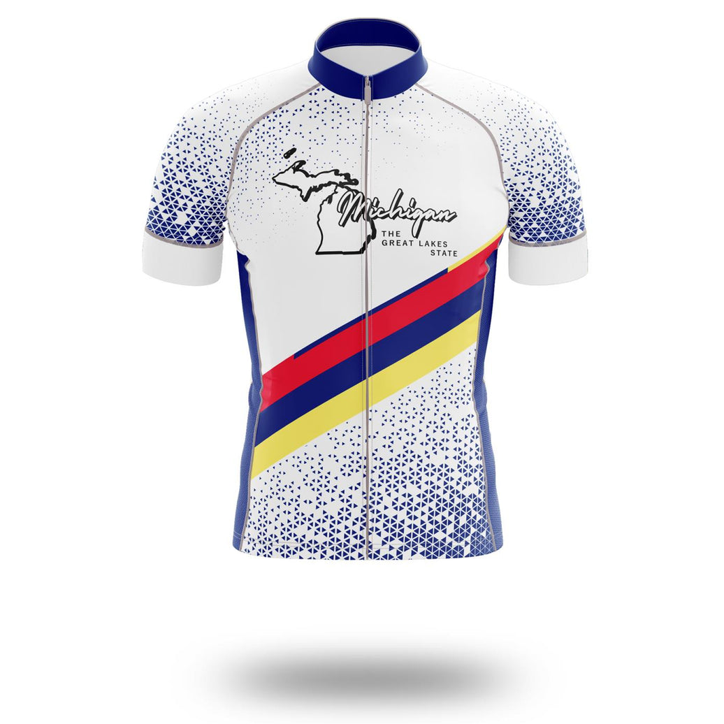 Michigan Cycling Jersey, Stylish Michigan Map State Cycling Jersey - Short Sleeve Cycling Jersey-White