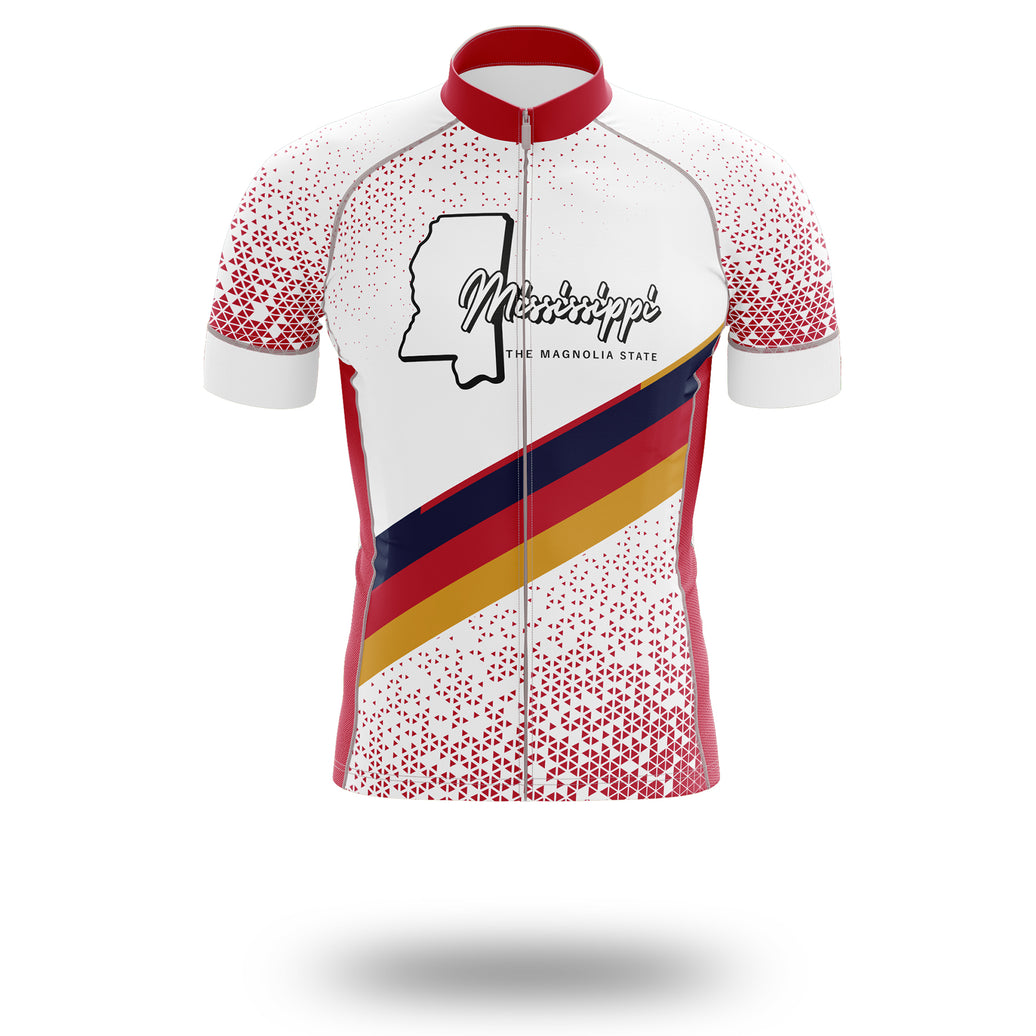 Mississippi Cycling Jersey, Mississippi Map Cycling Jersey - Short Sleeve Cycling Jersey-White