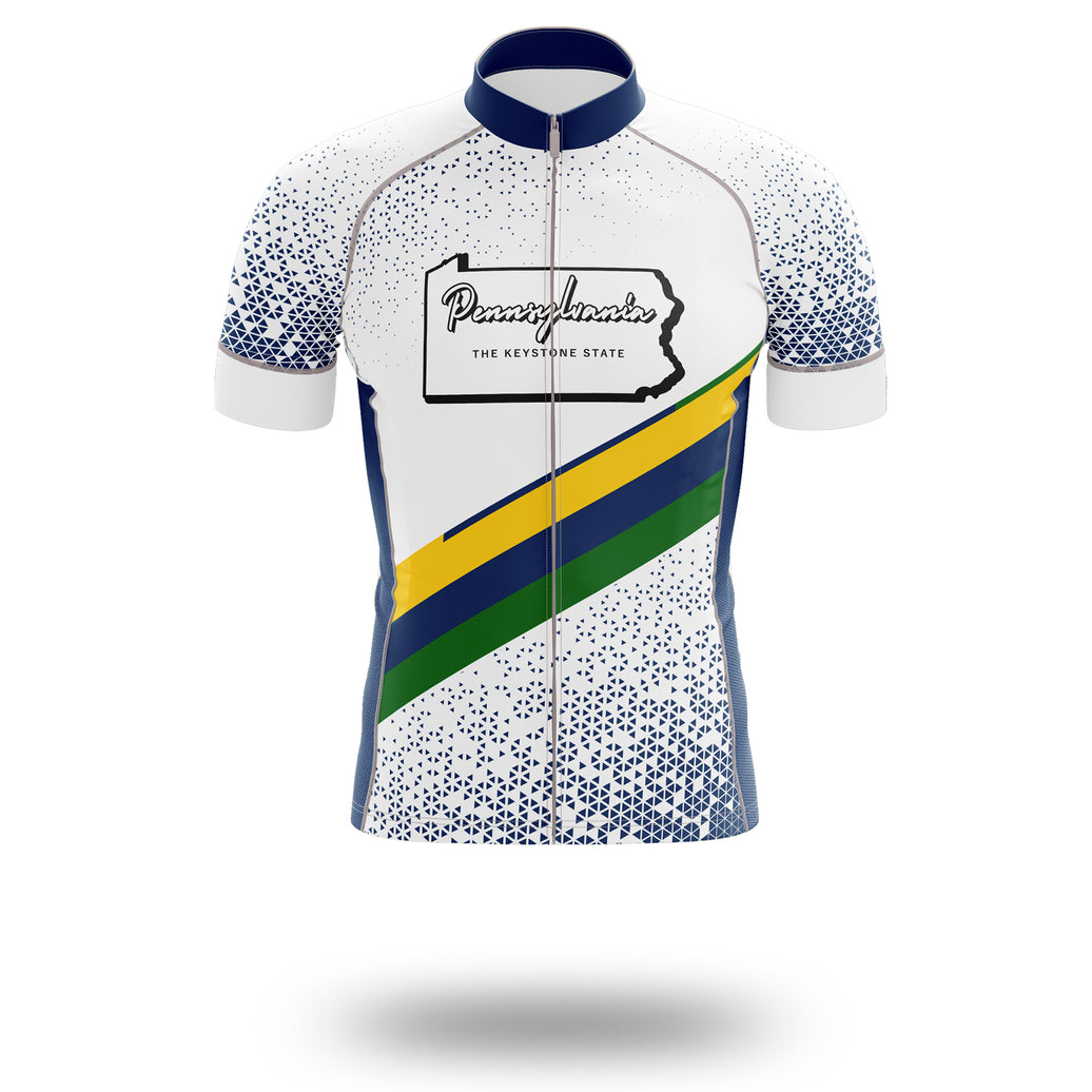 Pennsylvania Cycling Jersey, Pennsylvania Map Cycling Jersey - Short Sleeve Cycling Jersey-White