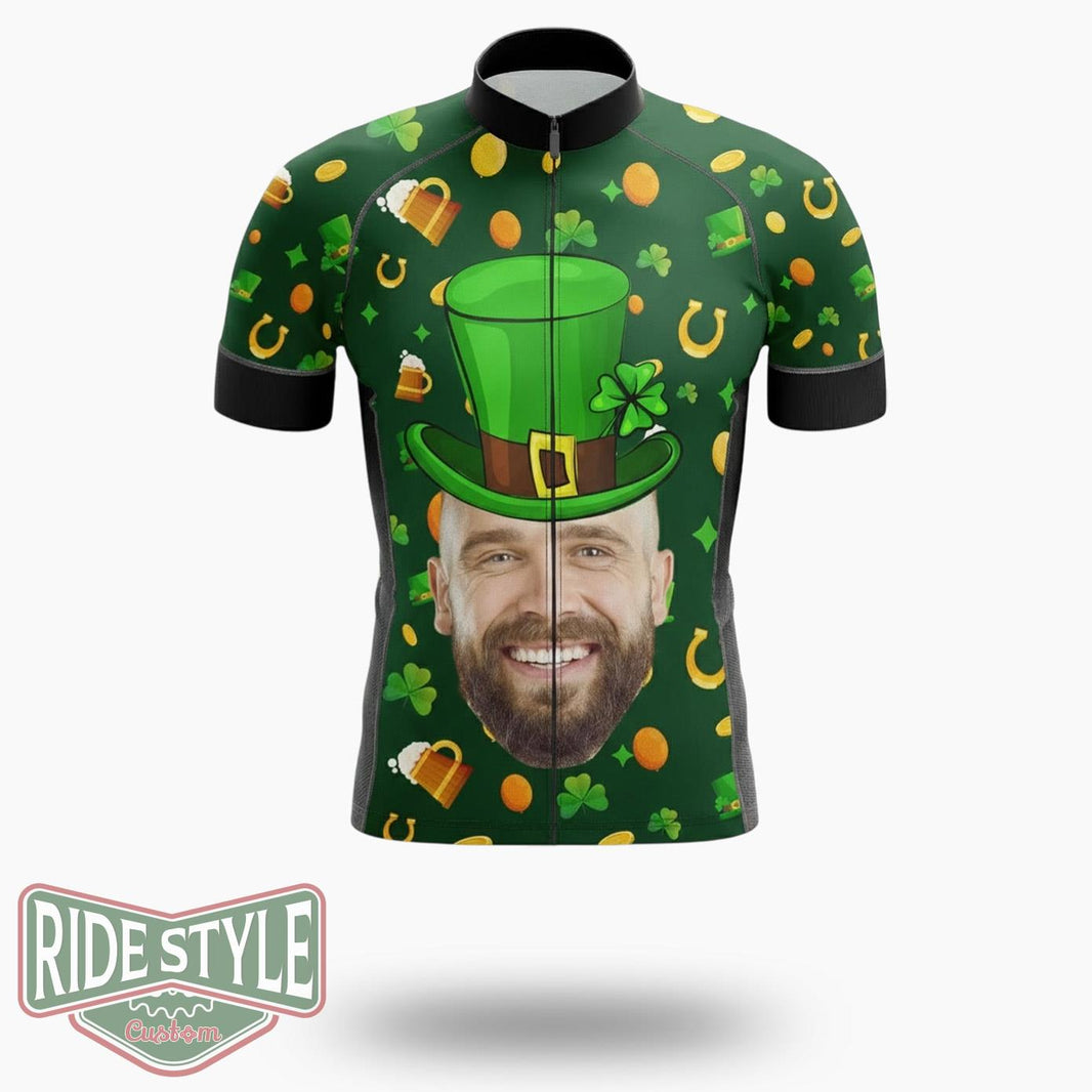 Personalized Funny Happy St Patrick's Day, Custom Photo Cycling Jersey Outfit - Short Sleeve Cycling Jersey-White