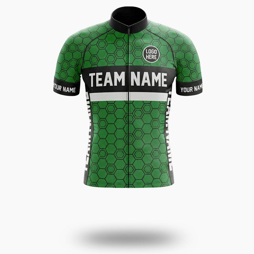 Personalized Name, Custom Team Name, Logo Custom Green Cycling Jersey - Short Sleeve Cycling Jersey-White