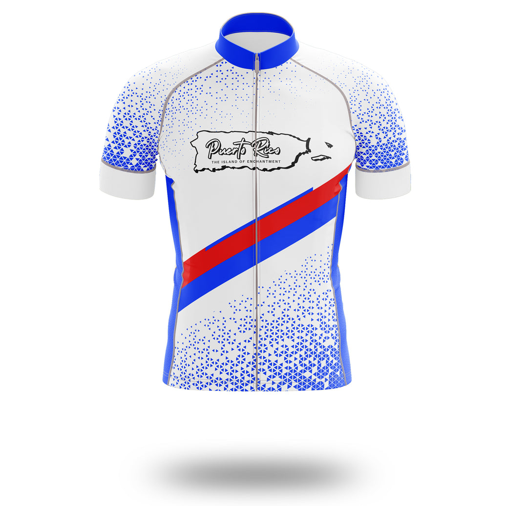 Puerto Rico Cycling Jersey, Puerto Rico Map Cycling Jersey - Short Sleeve Cycling Jersey-White