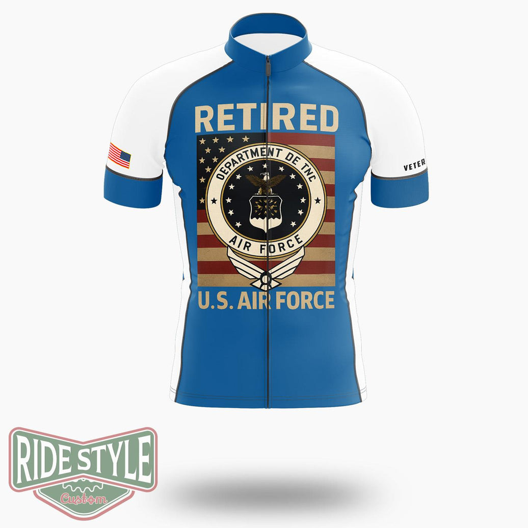 Retired Us Air Force Veteran Usaf Veteran Flag Cycling Jersey - Short Sleeve Cycling Jersey-White