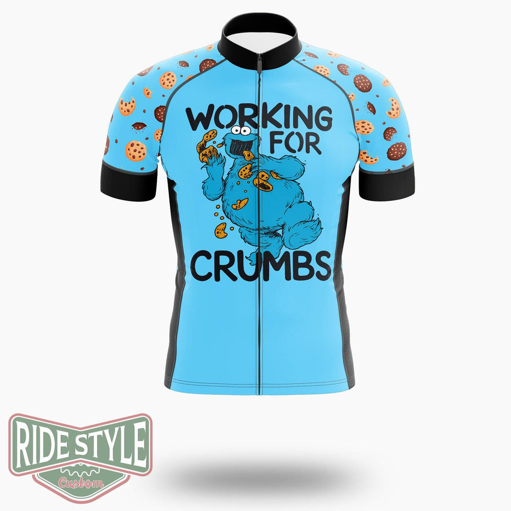 Sesame Street Cookie Monster Working For Crumbs Cycling Jersey Kit, Bicycle Clothing - Short Sleeve Cycling Jersey-White