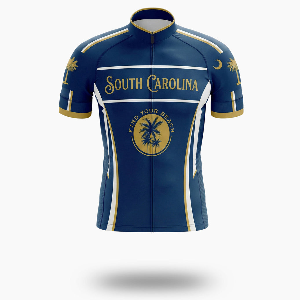 South Carolina Find Your Beach Men's Short Sleeve Cycling Jersey & Bib Short - Short Sleeve Cycling Jersey-White
