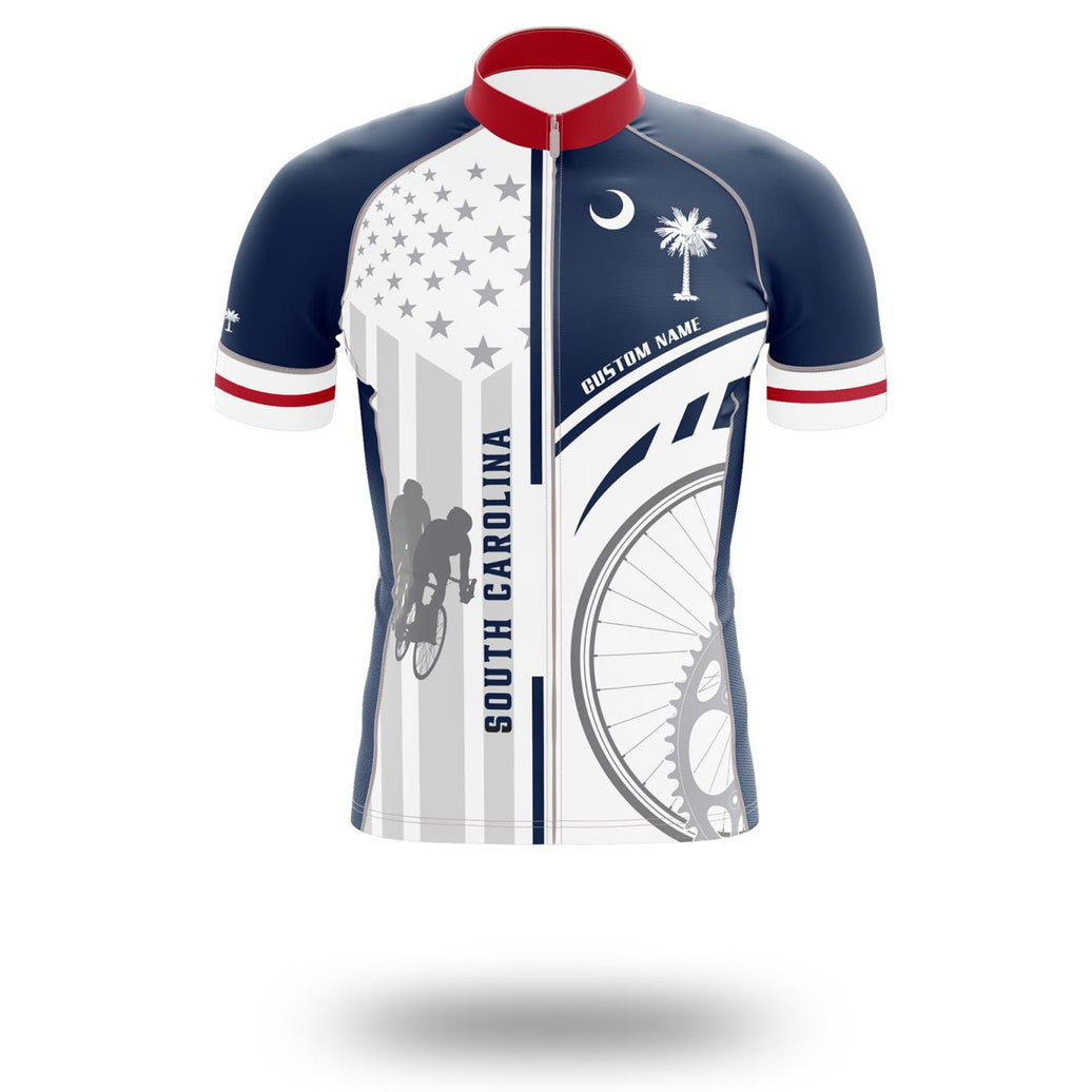 South Carolina Flag Cycling Kit, Cycling Custom Your Name Jersey and Bib Short - Short Sleeve Cycling Jersey-White