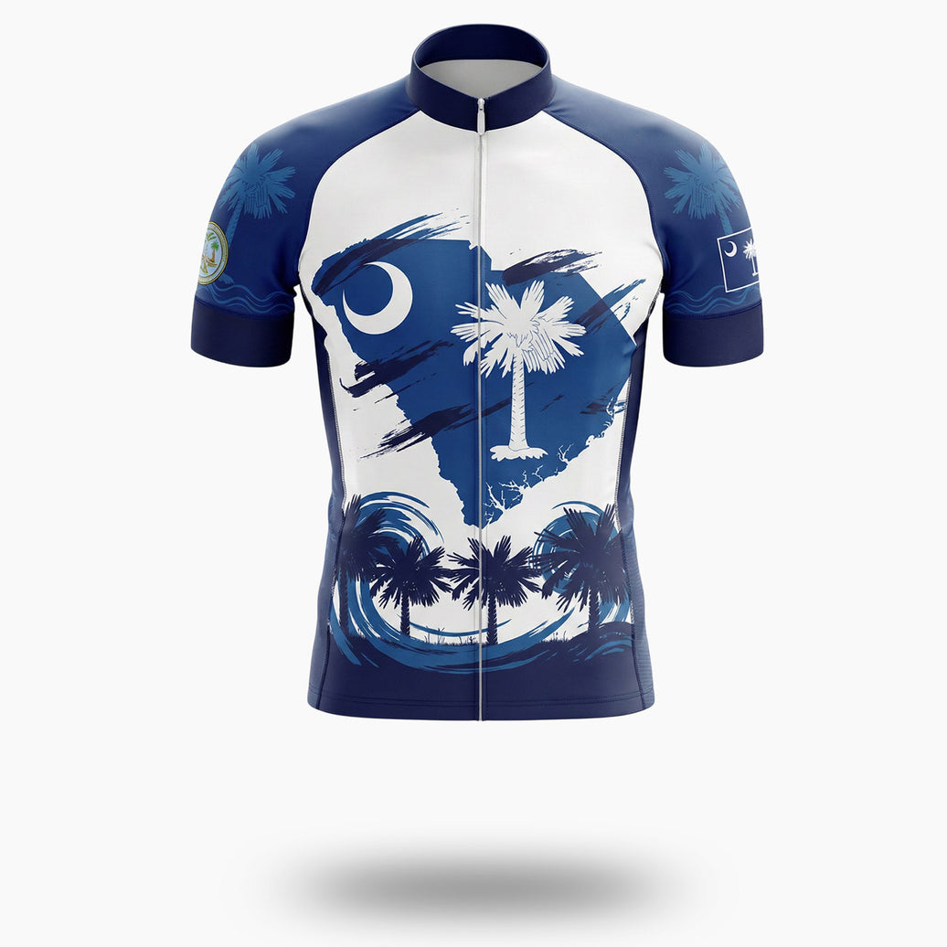 South Carolina Map and Flag Short Sleeve Cycling Jersey & Bib Short - Short Sleeve Cycling Jersey-White
