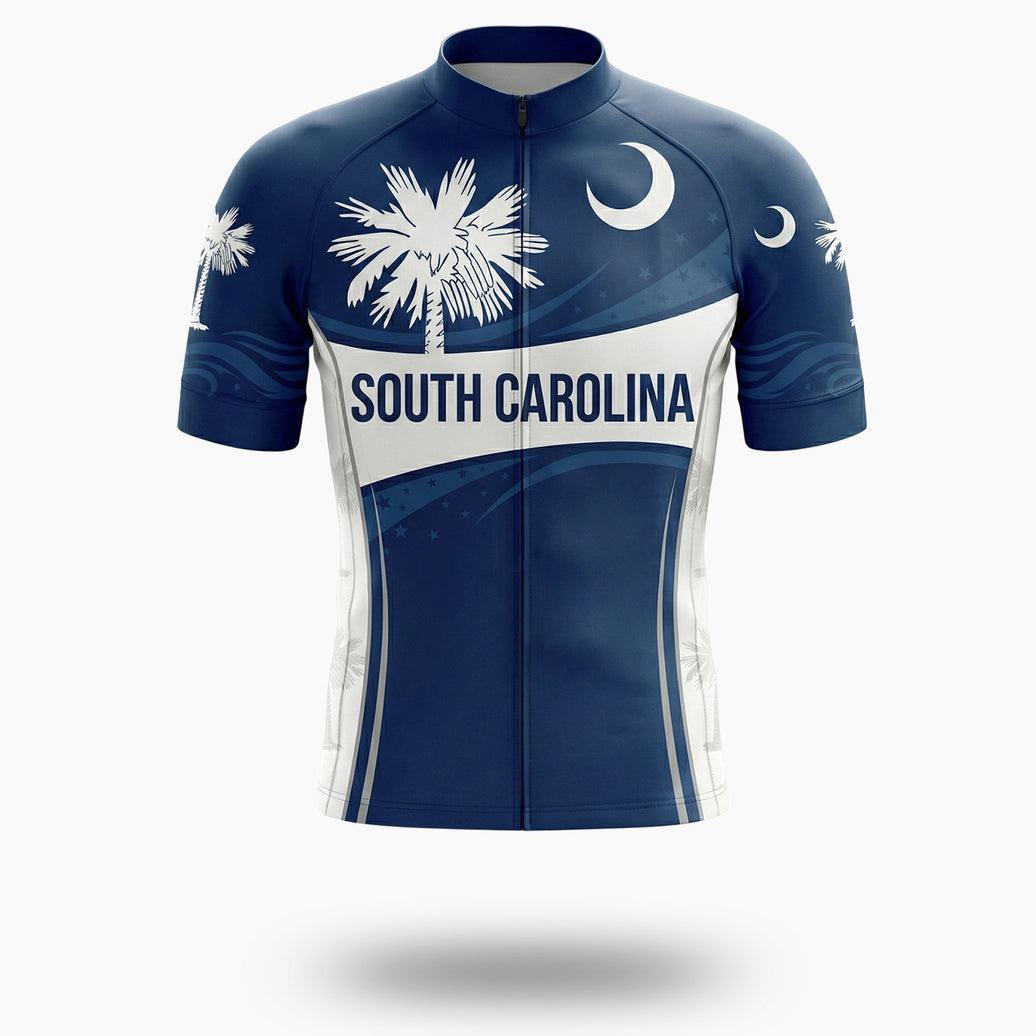 South Carolina Palmetto State Flag Blue Bike Men's Cycling Jersey - Short Sleeve Cycling Jersey-White