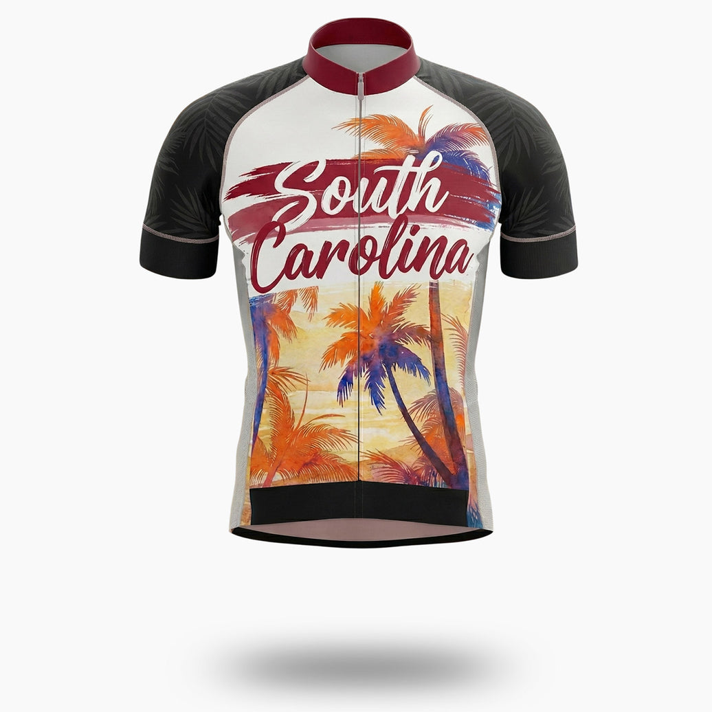 South Carolina Sunset Coconut Tree Men' Short Sleeve Cycling Jersey - Short Sleeve Cycling Jersey-White