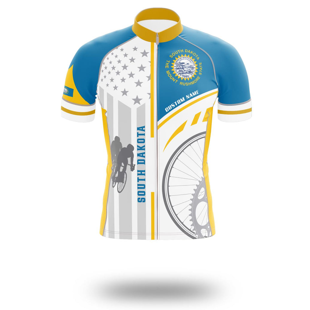 South Dakota Flag Cycling Kit, Cycling Custom Your Name Jersey and Bib Short - Short Sleeve Cycling Jersey-White