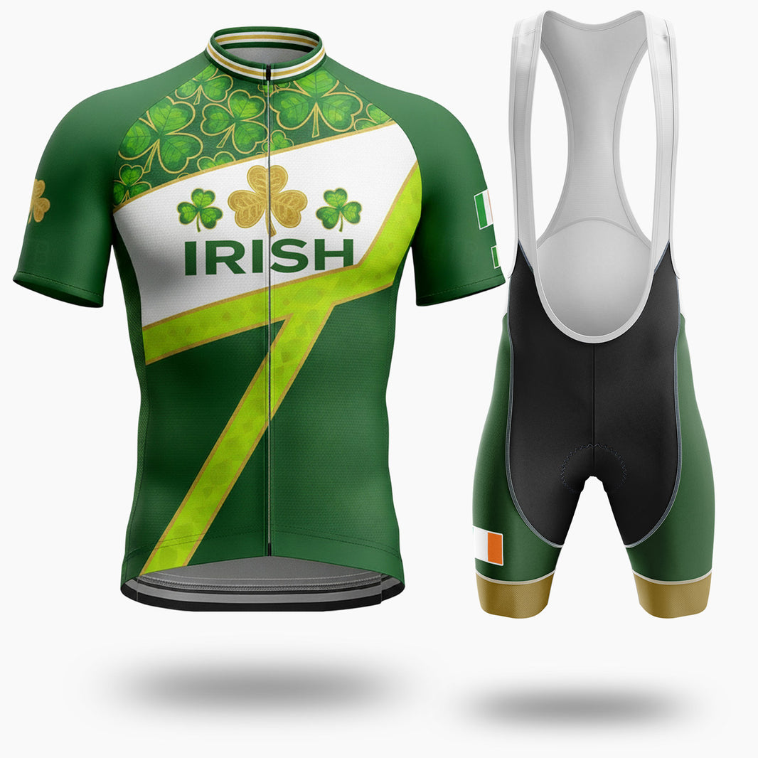 St Patrick Day, Irish Cycling Jersey For Men, Green Cycling Jersey - Short Sleeve Cycling Jersey Kit-White