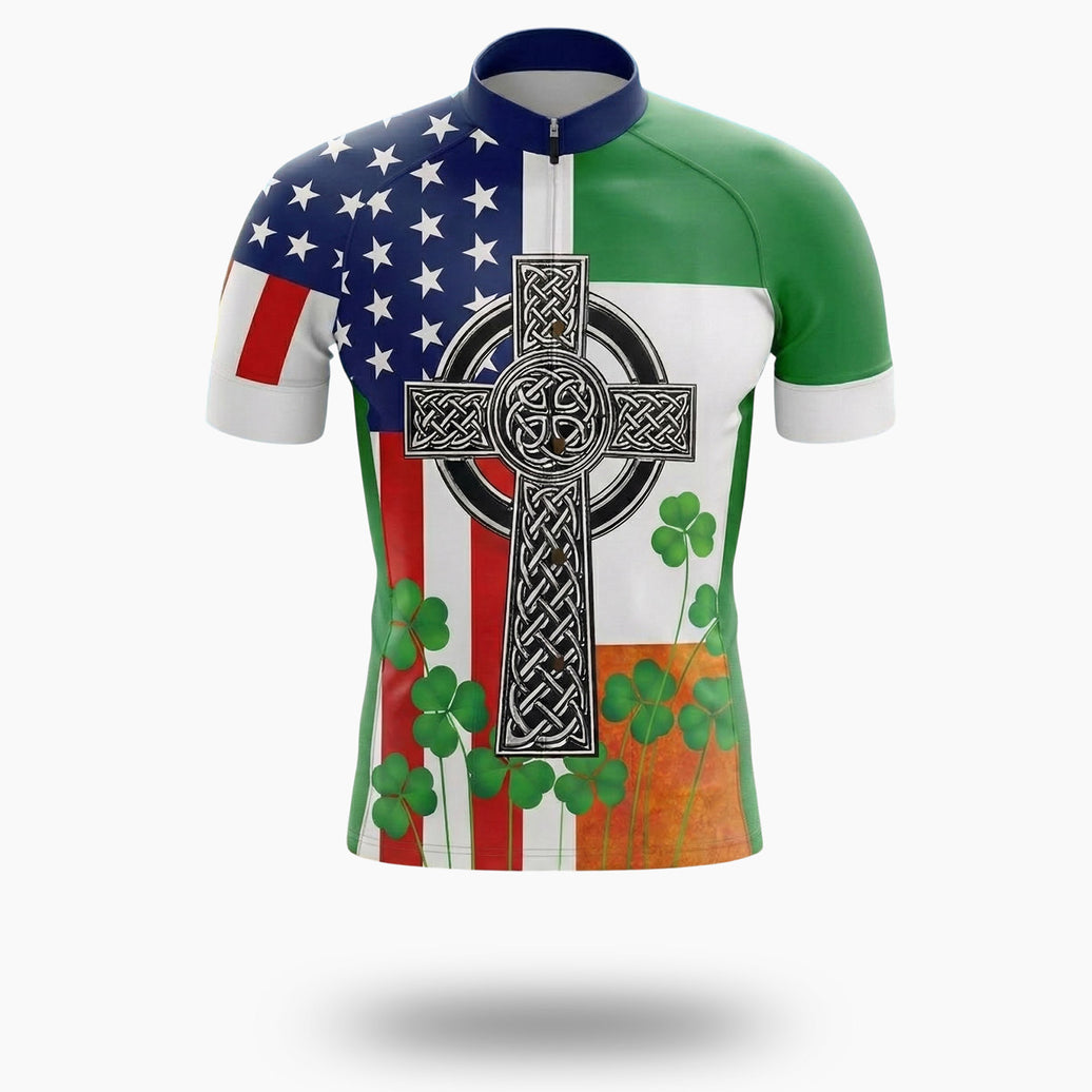 St. Patrick Day Irish Leaf Cycling Short Sleeve Jersey & Short - Short Sleeve Cycling Jersey-White