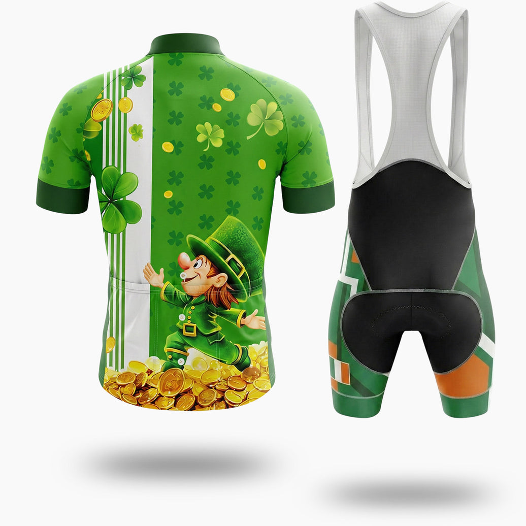 St. Patrick Shamrock Gold Coin Short Sleeve Green Cycling Jersey - Short Sleeve Cycling Jersey Kit-White