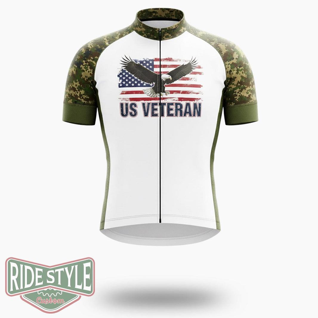 Us Veteran Flag Green Camo Cycling Jersey Kit - Short Sleeve Cycling Jersey-White