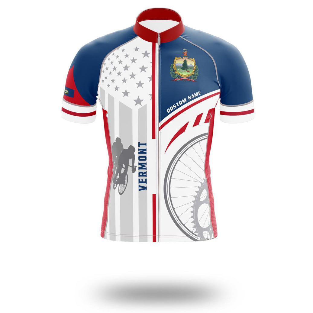 Vermont Flag Cycling Kit, Cycling Custom Your Name Jersey and Bib Short - Short Sleeve Cycling Jersey-White